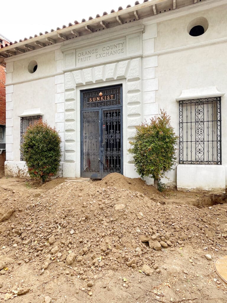 front of Zinc Cafe in Old Towne Orange in old Sunkist Building